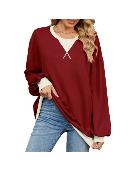 Autumn and winter contrasting round neck loose long sleeved sweatshirt jacket for women