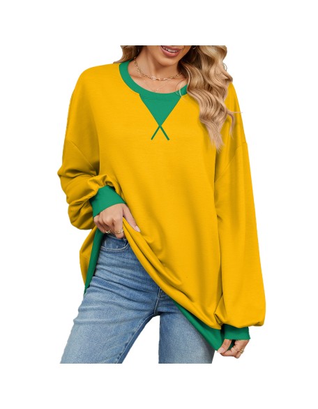 Autumn and winter contrasting round neck loose long sleeved sweatshirt jacket for women