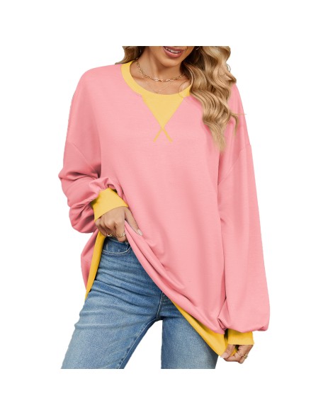 Autumn and winter contrasting round neck loose long sleeved sweatshirt jacket for women