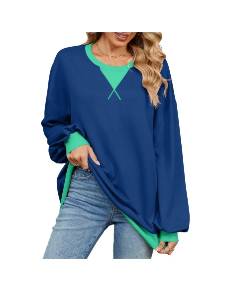 Autumn and winter contrasting round neck loose long sleeved sweatshirt jacket for women