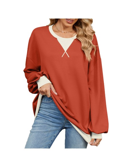 Autumn and winter contrasting round neck loose long sleeved sweatshirt jacket for women