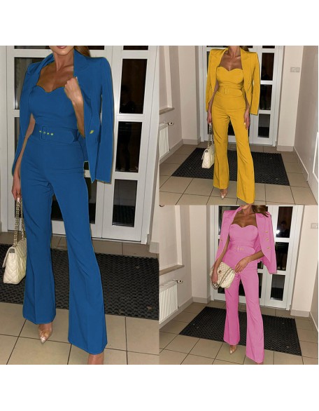 Fall new fashion long-sleeved small suit pants jumpsuit suit two-piece set