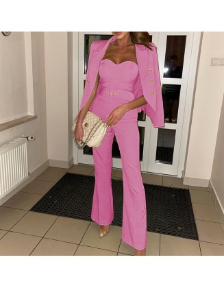 Fall new fashion long-sleeved small suit pants jumpsuit suit two-piece set