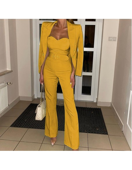 Fall new fashion long-sleeved small suit pants jumpsuit suit two-piece set