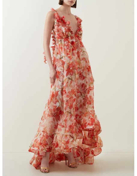 New spring and summer strapless V-neck women's halter print fairy long temperament evening dresses