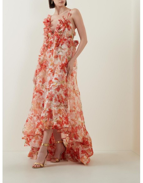 New spring and summer strapless V-neck women's halter print fairy long temperament evening dresses