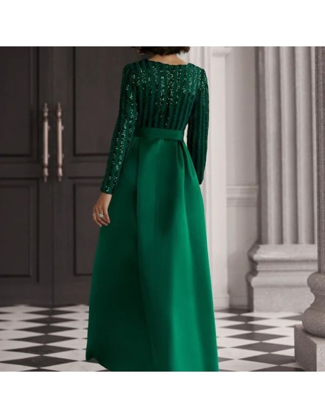 New sequins temperament commuter solid color mid-waist beaded host banquet dress evening dresses