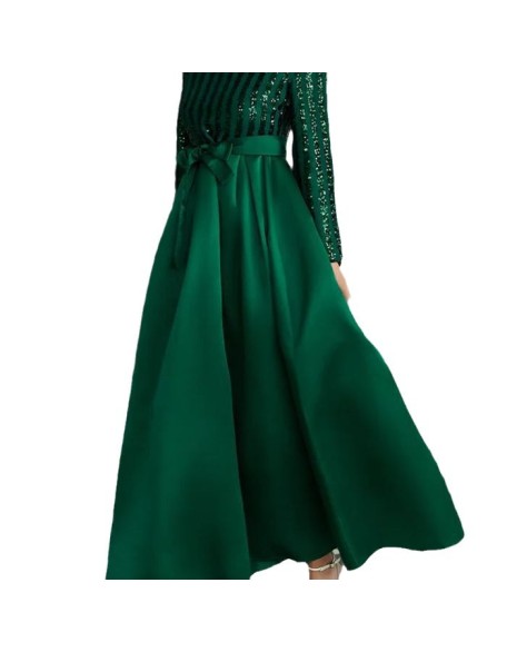 New sequins temperament commuter solid color mid-waist beaded host banquet dress evening dresses