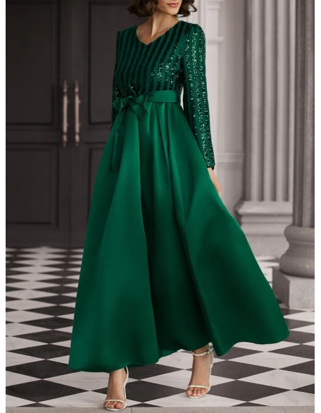 New sequins temperament commuter solid color mid-waist beaded host banquet dress evening dresses