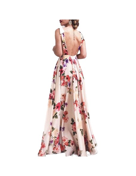 Women's 2024 new spring and summer leaky back printed large swing sleeveless halter dresses