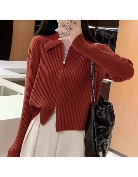 Autumn and winter new half-high neck zipper twist wool sweater design sense of fashion trend solid color pullover knit sweater female