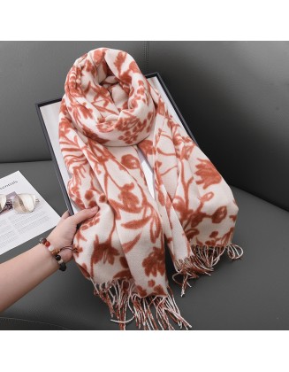 Autumn and winter imitation cashmere tassel floral scarf ladies fashion temperament shawl senior sense of female scarf wholesale