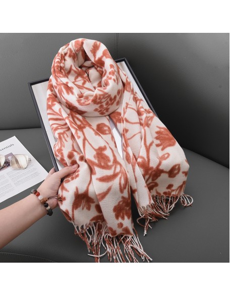 Autumn and winter imitation cashmere tassel floral scarf ladies fashion temperament shawl senior sense of female scarf wholesale