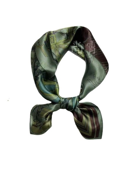 Spring and Autumn Square Scarf Women Simple Vintage Printed Neck Towel Satin Color Blocking Silk Scarf