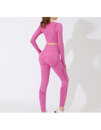 Pink fitness sports suit personality breathable tight high elasticity yoga clothing simple solid color sportswear