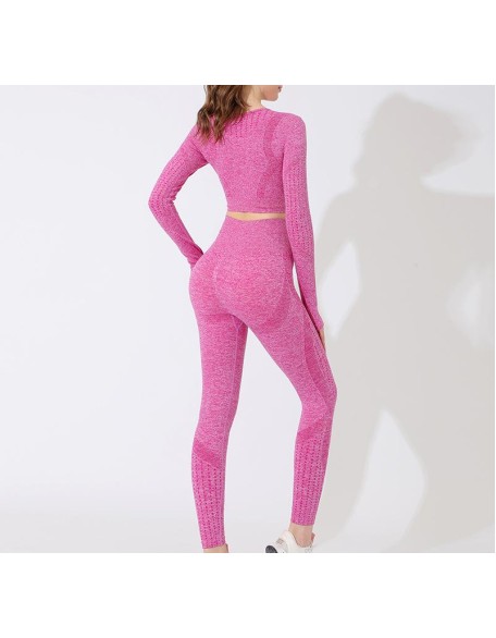 Pink fitness sports suit personality breathable tight high elasticity yoga clothing simple solid color sportswear