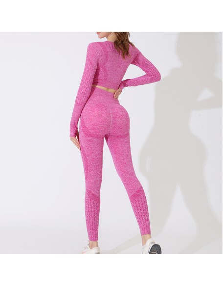 Pink fitness sports suit personality breathable tight high elasticity yoga clothing simple solid color sportswear