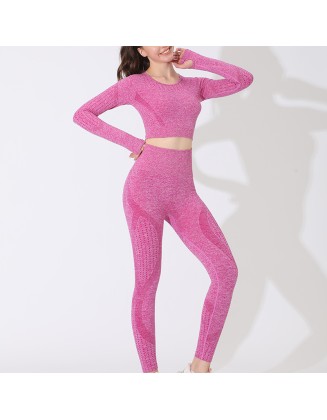 Pink fitness sports suit personality breathable tight high elasticity yoga clothing simple solid color sportswear