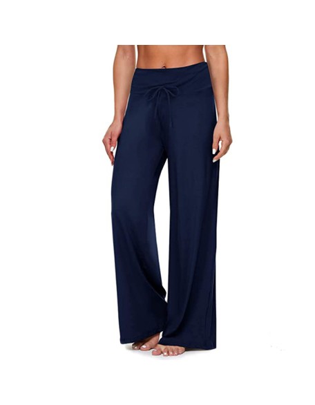 Summer new high-waisted drawstring straight sports pants loose yoga pants side pockets casual wide-legged pants