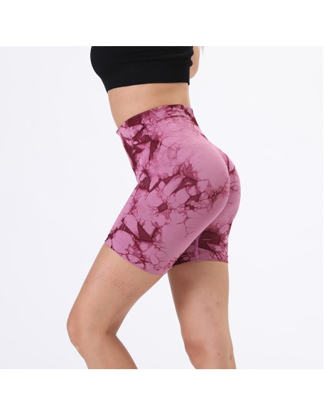 Summer thin nylon tie-dye shorts high waist stretch peach buttocks yoga pants personalized fitness sports bottoms