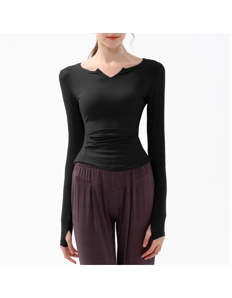 New spring and fall V-neck sports tops yoga clothing long-sleeved T-shirt running professional quick-drying nude Slim fitness clothing women