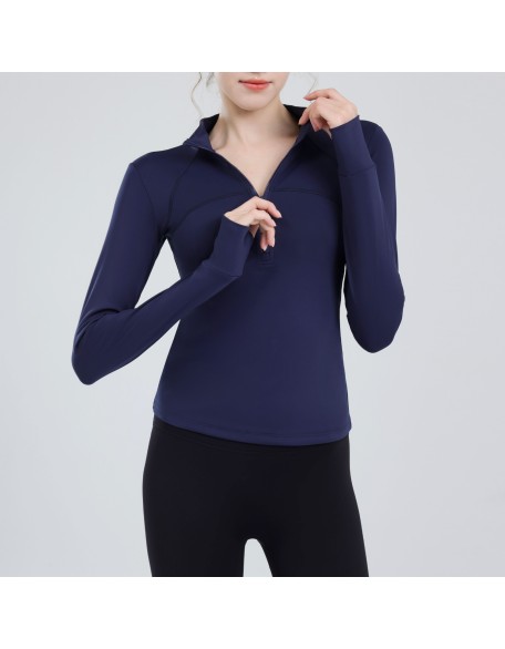 Padded half-zipper yoga clothing women long-sleeved outer wear outdoor morning running sports tops training fitness clothing winter new