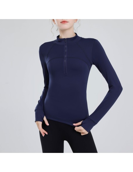 Padded half-zipper yoga clothing women long-sleeved outer wear outdoor morning running sports tops training fitness clothing winter new