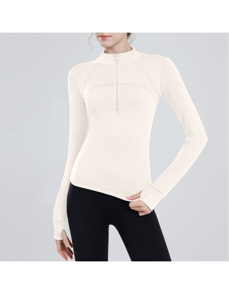 Padded half-zipper yoga clothing women long-sleeved outer wear outdoor morning running sports tops training fitness clothing winter new