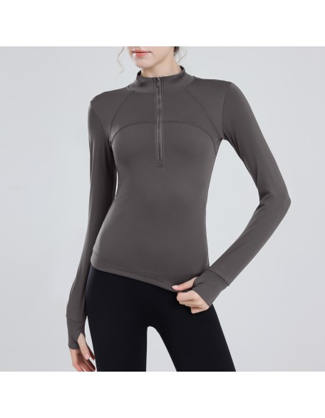 Padded half-zipper yoga clothing women long-sleeved outer wear outdoor morning running sports tops training fitness clothing winter new