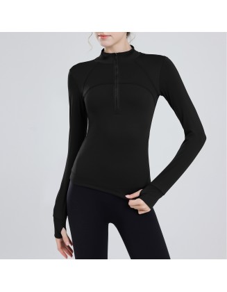 Padded half-zipper yoga clothing women long-sleeved outer wear outdoor morning running sports tops training fitness clothing winter new