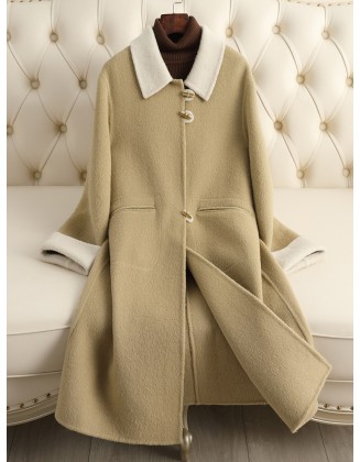 Fall and winter new double-sided tweed cashmere coat women in long fashion loose wool tweed jacket