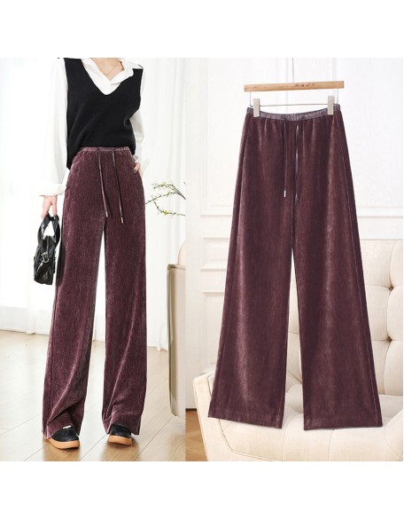 Golden Velvet Straight Pants Women Drawstring Narrow Wide Leg Skinny Premium Feeling Morandi Color Lengthened Tall Drag Pants