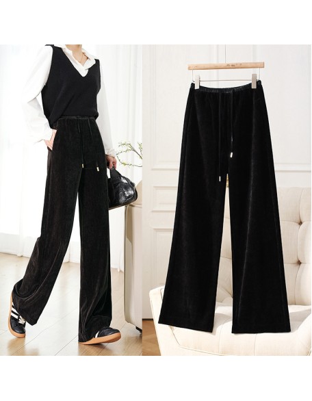 Golden Velvet Straight Pants Women Drawstring Narrow Wide Leg Skinny Premium Feeling Morandi Color Lengthened Tall Drag Pants