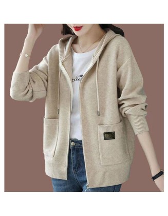 [Special Offers] Hooded sweater cardigan jacket for women's autumn wear 2024 new style fashionable outer zipper hooded knitted sweater top