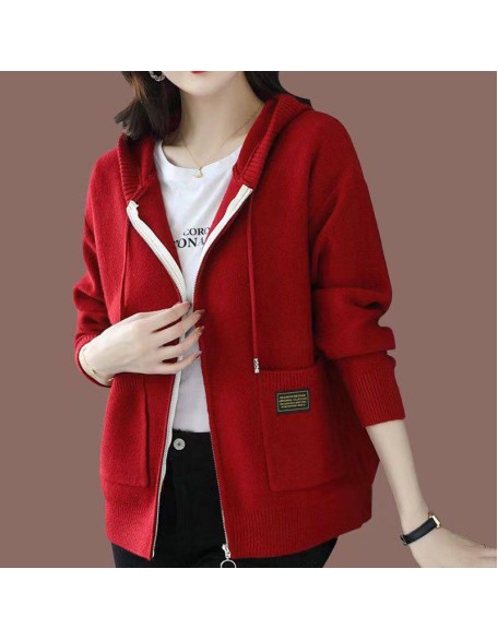 [Special Offers] Hooded sweater cardigan jacket for women's autumn wear 2024 new style fashionable outer zipper hooded knitted sweater top