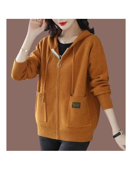 [Special Offers] Hooded sweater cardigan jacket for women's autumn wear 2024 new style fashionable outer zipper hooded knitted sweater top