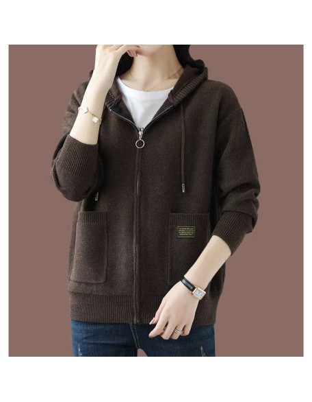 [Special Offers] Hooded sweater cardigan jacket for women's autumn wear 2024 new style fashionable outer zipper hooded knitted sweater top