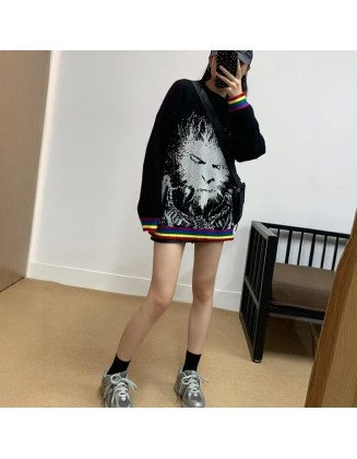 [Hot selling] Wukong Retro Rascal Knitted Top Women's Autumn and Winter New Trendy Brand Design Feeling Lazy Style Long Sleeve Sweater