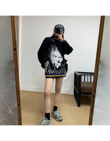 [Hot selling] Wukong Retro Rascal Knitted Top Women's Autumn and Winter New Trendy Brand Design Feeling Lazy Style Long Sleeve Sweater