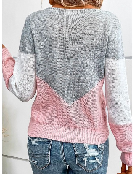 [Special Offers]Sweater autumn winter contrasting round neck pullover with hollow out slim fit long sleeved thin design