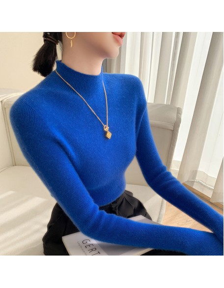 [Hot Sale] Seamless semi high neck soft glutinous cashmere sweater for women, slim fit and slimming sweater, knitted base sweater