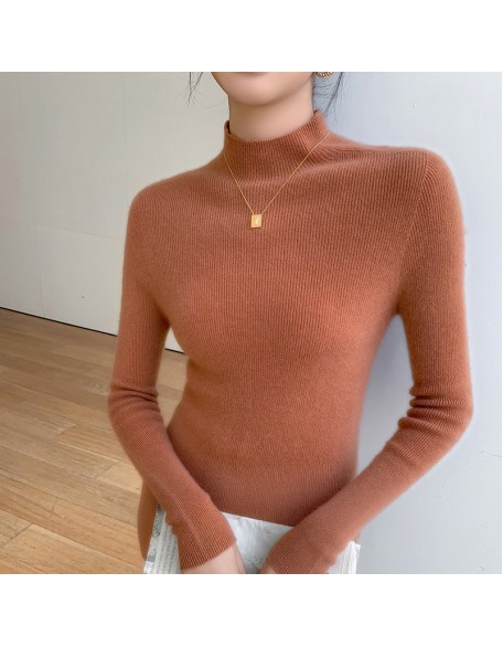 [Hot Sale] Seamless semi high neck soft glutinous cashmere sweater for women, slim fit and slimming sweater, knitted base sweater