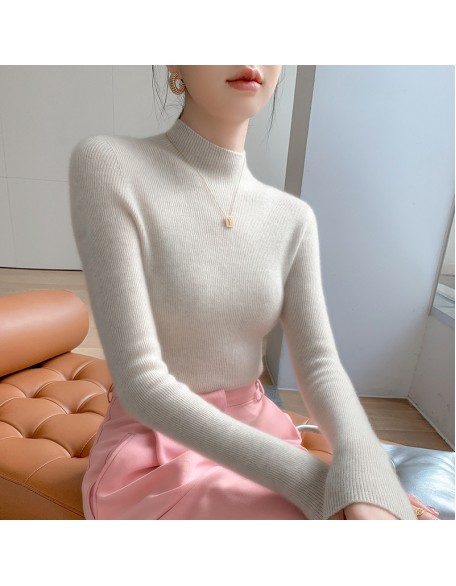 [Hot Sale] Seamless semi high neck soft glutinous cashmere sweater for women, slim fit and slimming sweater, knitted base sweater