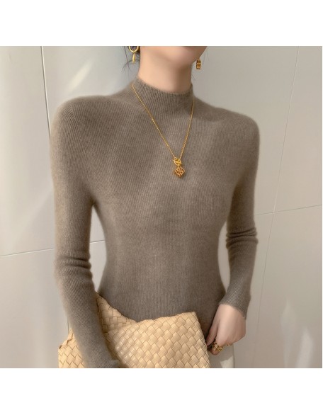 [Hot Sale] Seamless semi high neck soft glutinous cashmere sweater for women, slim fit and slimming sweater, knitted base sweater