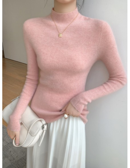 [Hot Sale] Seamless semi high neck soft glutinous cashmere sweater for women, slim fit and slimming sweater, knitted base sweater