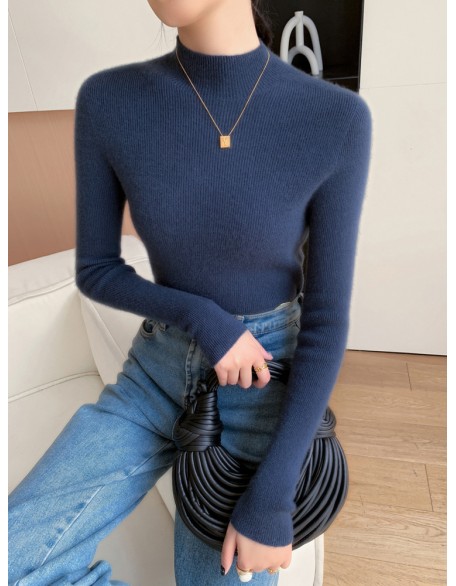 [Hot Sale] Seamless semi high neck soft glutinous cashmere sweater for women, slim fit and slimming sweater, knitted base sweater