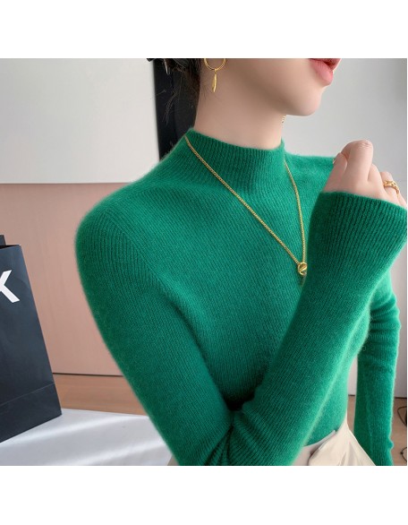 [Hot Sale] Seamless semi high neck soft glutinous cashmere sweater for women, slim fit and slimming sweater, knitted base sweater