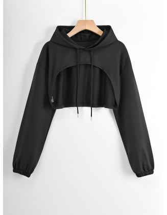 [Special Offers] Thin hooded short sleeved jacket with exposed belly button, sports hoodie