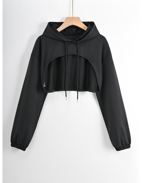 [Special Offers] Thin hooded short sleeved jacket with exposed belly button, sports hoodie