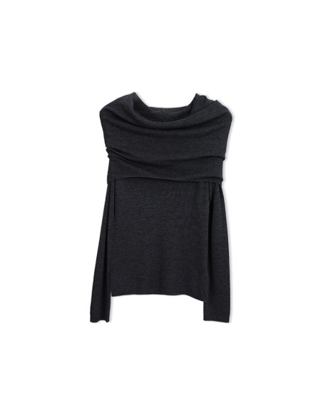 [Special Offers] Gentle style one shoulder Yangtze yarn knitted sweater for women in autumn, slim fit, high-end feeling, pleated off shoulder top